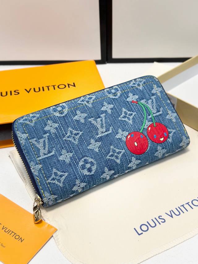Color: Blue Size: 19.5X10.5 Actual Shot Cherry Zipper Wallet is reinterpreted in