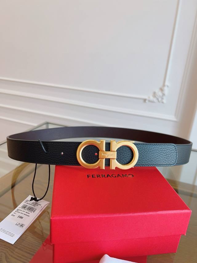 Ferragamo 3.5cm original leather. Precision brass hardware, authentic factory IP