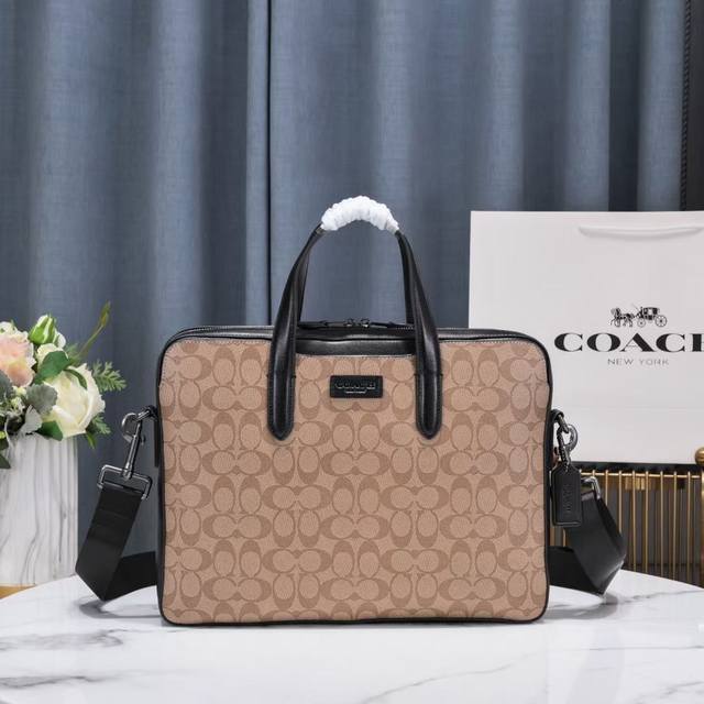 New Coach Overseas Traditional Unique Single Zipper Briefcase Men's Bag Original