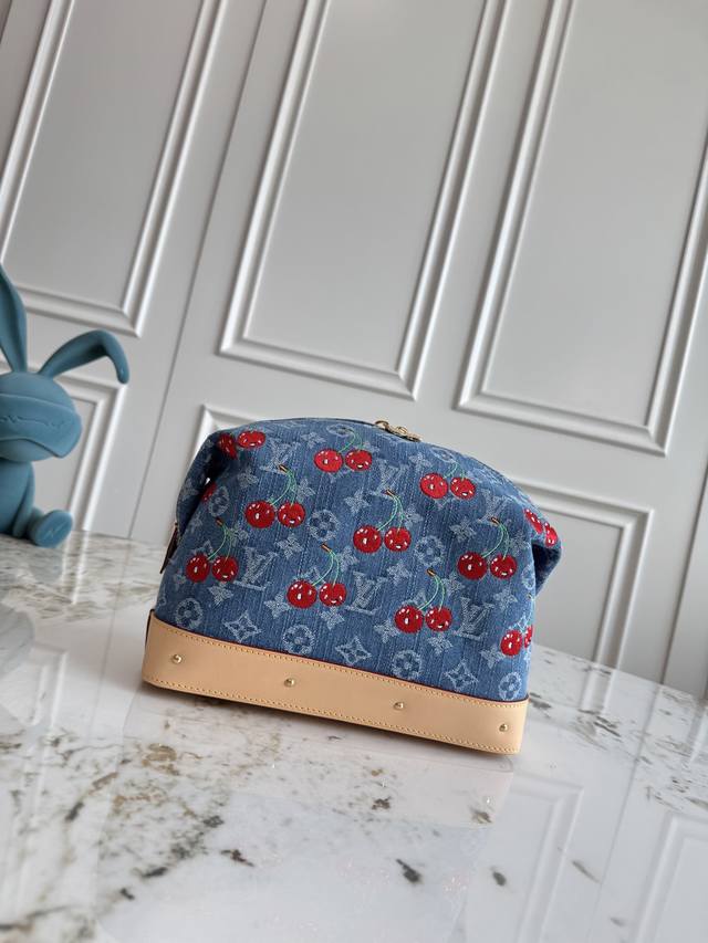 Top Original 163 Chip M13893 Lv X Tm Cosmetic Pouch Gm Denim Cherry Cosmetic Pou