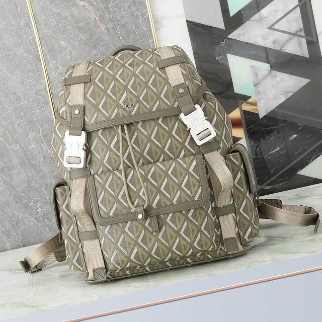 Medium Dior Hit The Road Backpack in Khaki Cd Diamond Canvas and Khaki Smooth Ca