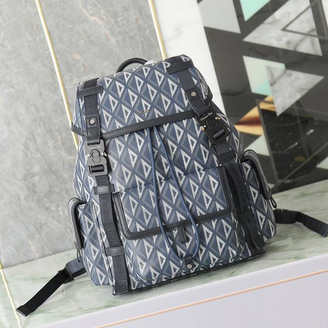 Medium Dior Hit The Road Backpack in navy blue Cd Diamond canvas and navy blue s