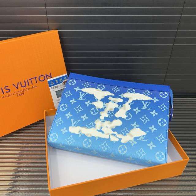 Louisvuitton Lv Pochette Voyage blue sky and white cloud printed handbag, men's