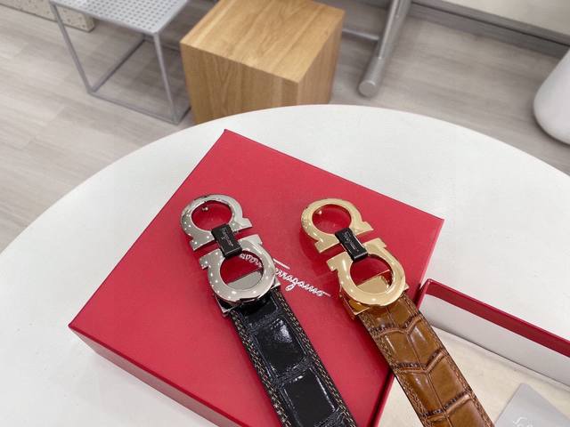 a genuine imported Salvatore Ferragamo crocodile print. Features a compact tail