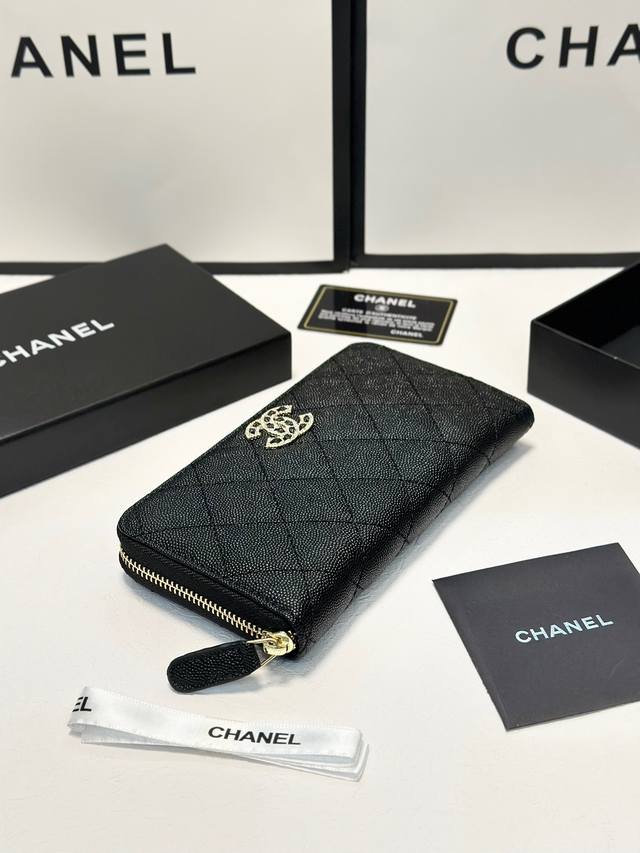 Color Black Size 19X10 Chanel popular caviar single zipper wallet classic style