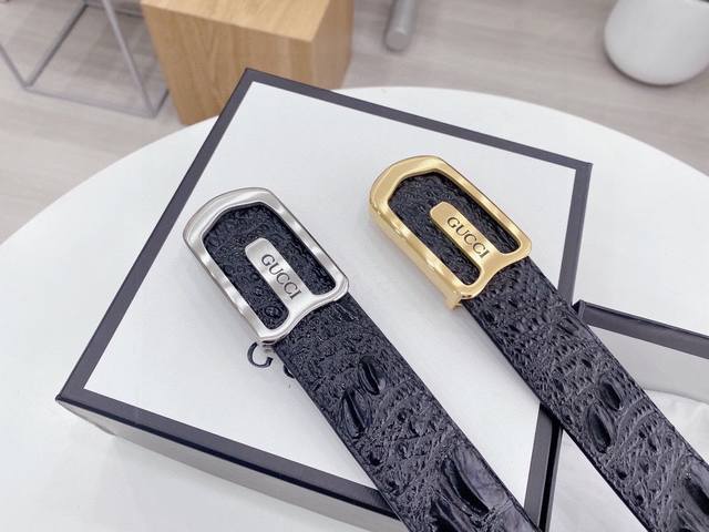 Gucci Crocodile belt features imported cowhide with pressed crocodile bone. The