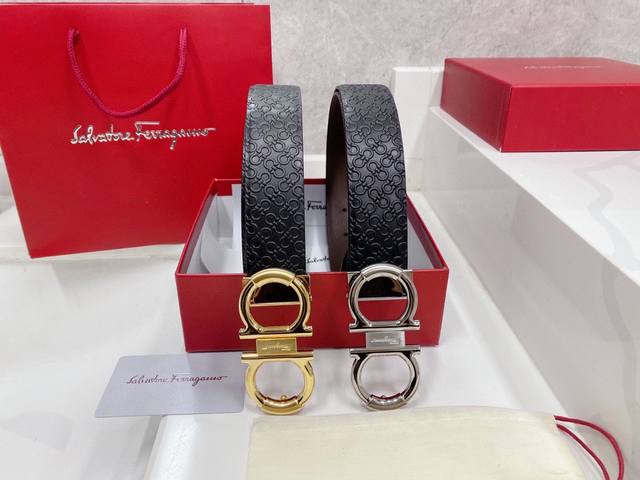 Salvatore Ferragamo men's custom belt, 3.5cm long, made from double-faced calfsk
