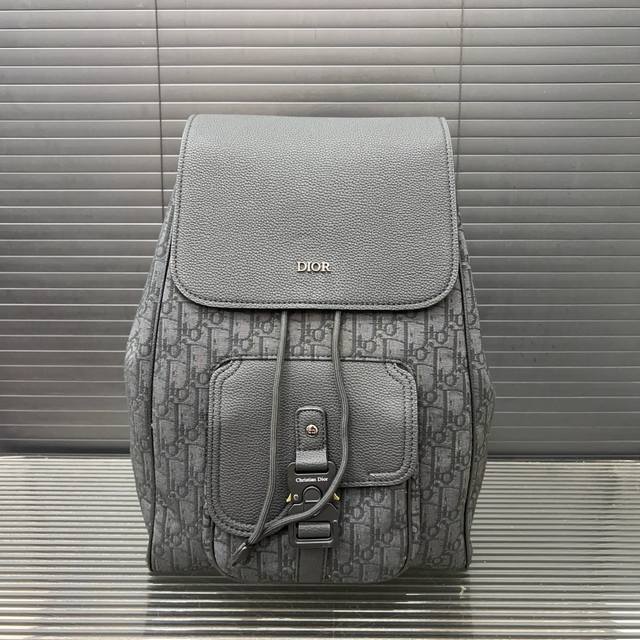 Dior Oblique jacquard denim saddle backpack for men and women, large capacity ba
