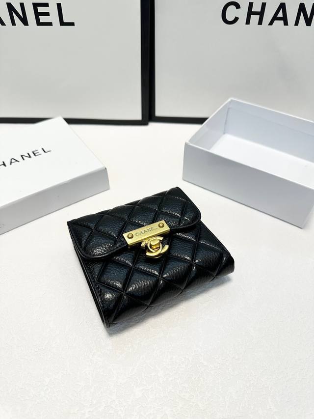 Color Black Size 11X10 Xiao Chanel popular cowhide tri-fold short wallet classic
