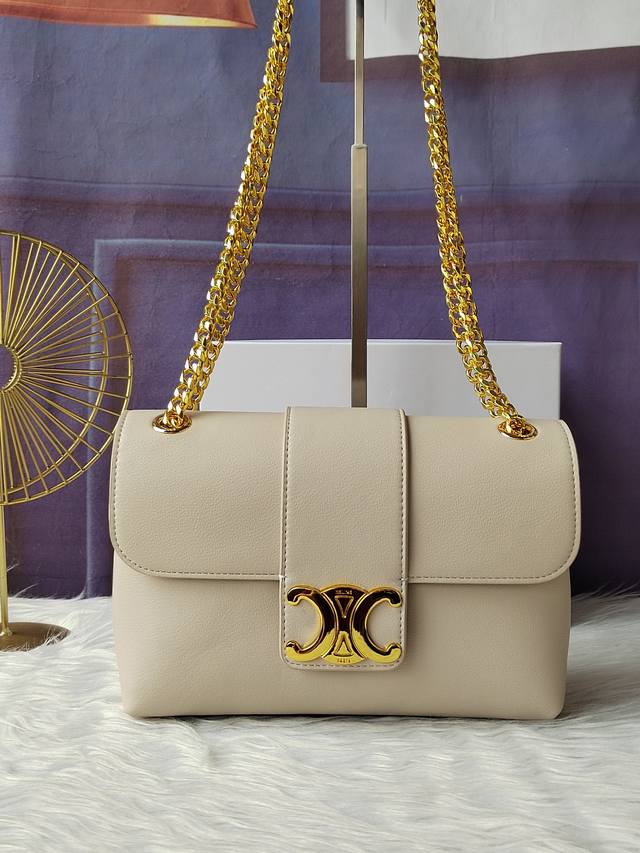 Style 115853 Medium off-white crossbody and shoulder leather handbag, gold finis