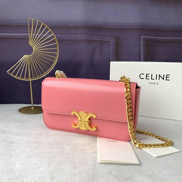 Model No. 197993 Pink Triomphe shiny cowhide iron chain shoulder bag, cowhide wo