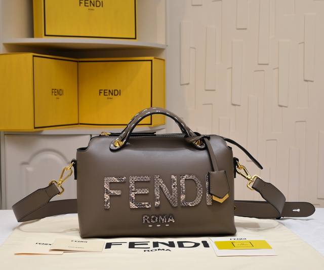 Fendi By The Way Boston Tote Bag, made of Italian leather, features a minimalist