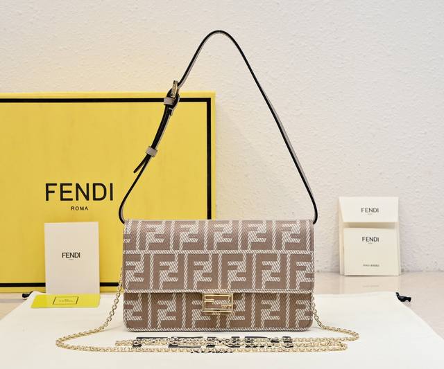 Fendi Baguette Chain Wallet ~ Made of classic floral fabric, it comes with an ad