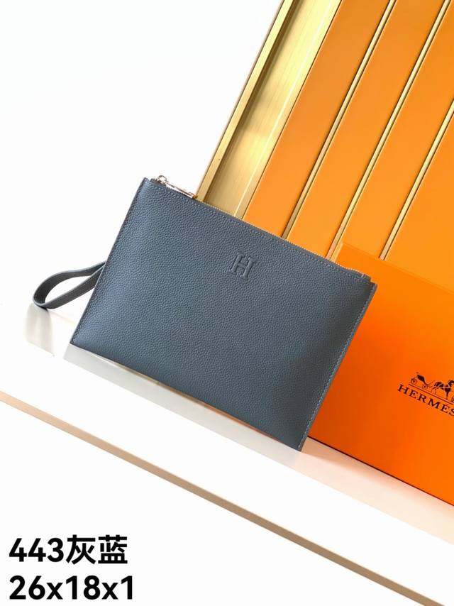 Clutch Model: 443 Gray-Blue. Made from premium Emma Italian leather, this bag is