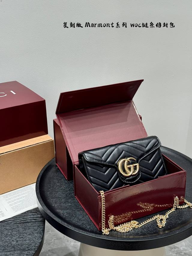 full gift box replica cowhide! Gucci Marmont Woc chain bag envelope bag unexpect