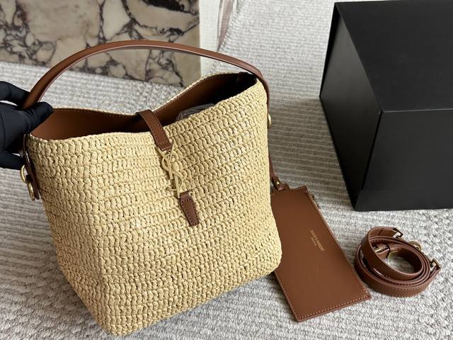 Original Ysl This new straw bag with a vegetable basket logo print, a leather sh