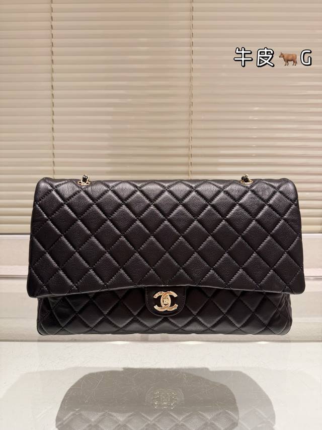 First-Grain Lambskin Chanel Large CF Black Gold Lambskin Maxichanel Chanel Black