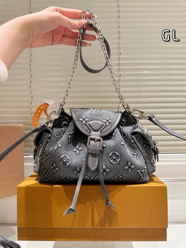 Lv embossed denim messenger bag underarm bag 28