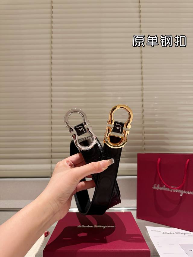Steel Buckle High Version! Salvatore Ferragamo leather belt ~ The hottest versio