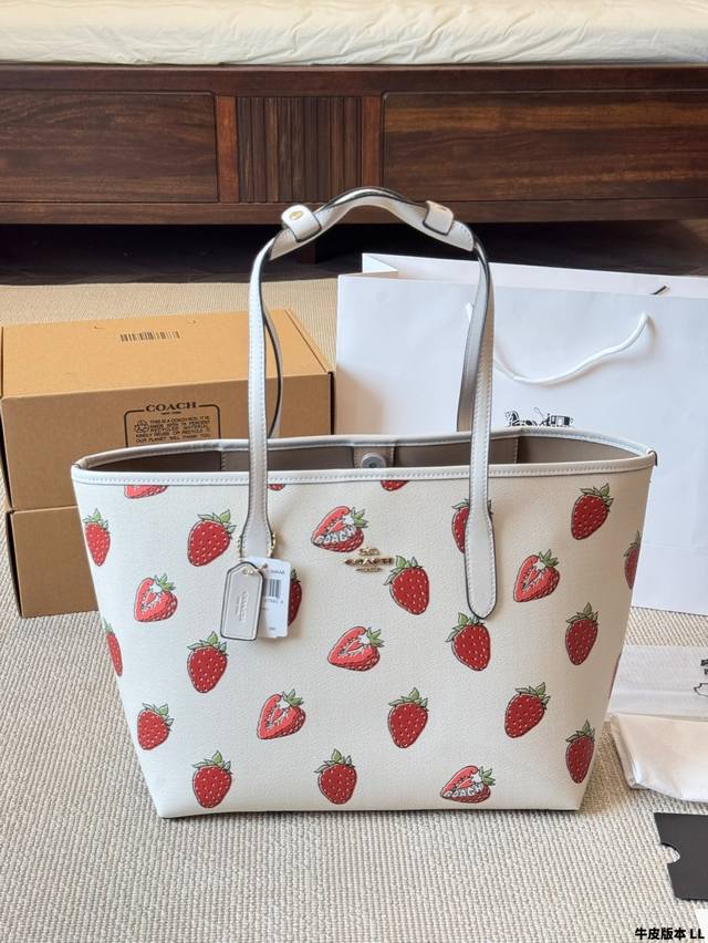 leather version Coach & City Tote strawberry classic tote bag hand-held shoulder