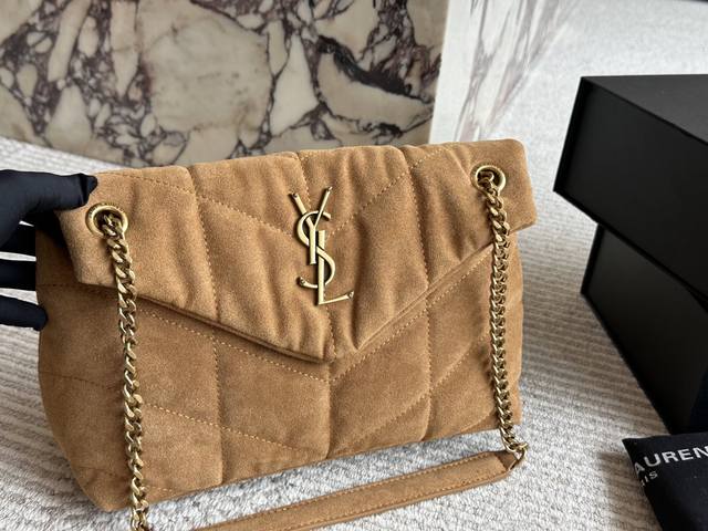 Unboxed Size: 23*16cm Medium Ysl Loulou Puffer Caramel suede bag feels like embr