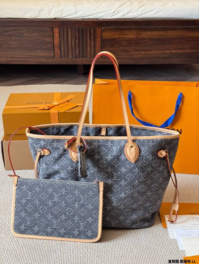 replica of the original LV cloth and LV cowhide Neverfull print medium shopping