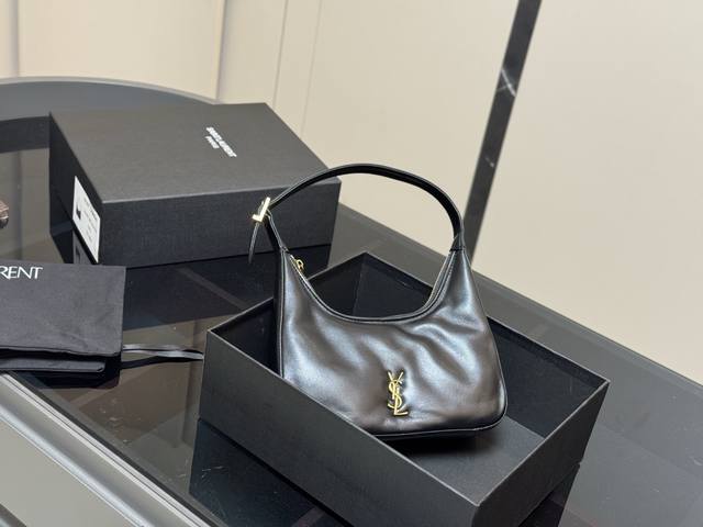 with box Ysl Calypso Mini Hobo | Emotional black and gold retro crescent shape +