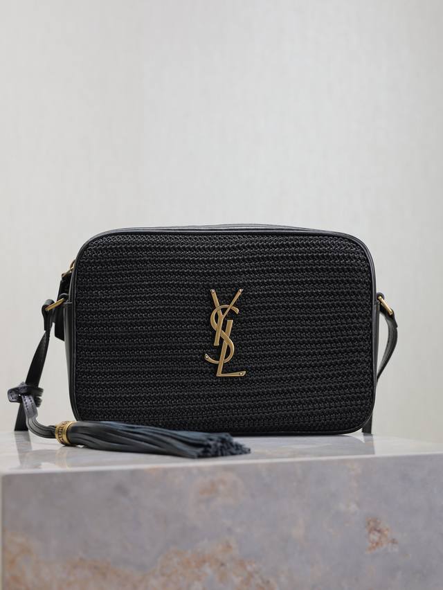 Black woven gold buckle Lou camera bag - Premium imported Italian cowhide leath