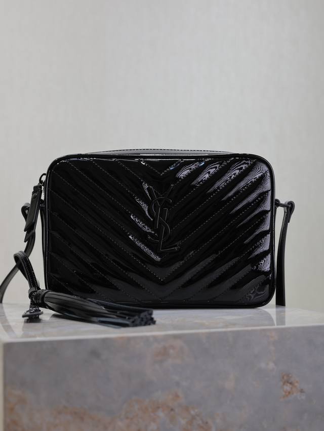 Black patent leather and black buckle Lou camera bag - Premium imported Italian
