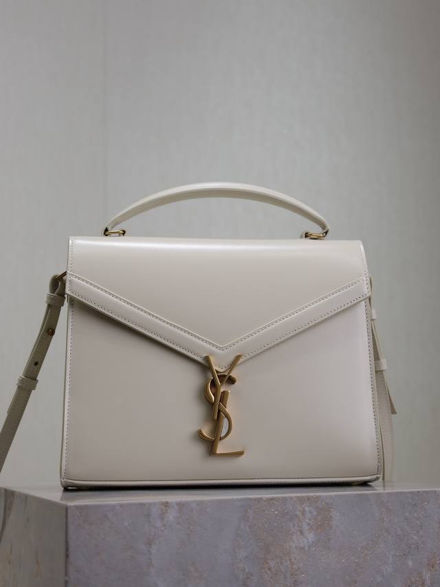 White gold buckle toothpick pattern Cassandra briefcase, imported Italian cowhi