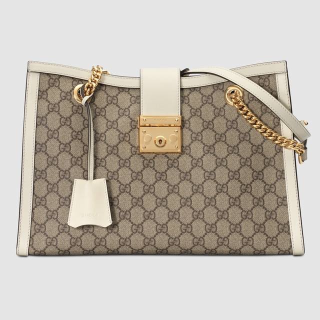 Original leather large Gu*Ci new double-strap shoulder bag with locking buckle.