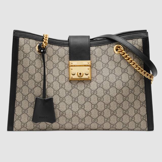 Original leather large Gu*Ci new double-strap shoulder bag with locking buckle.