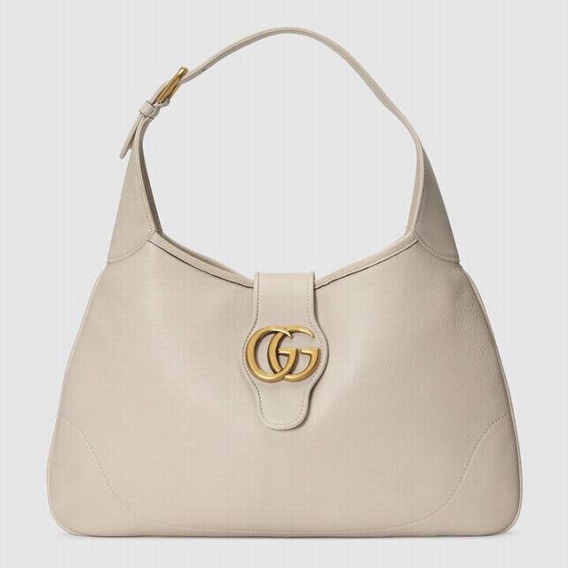 Aphrodite series medium crescent-shaped shoulder bag, white original goatskin wi