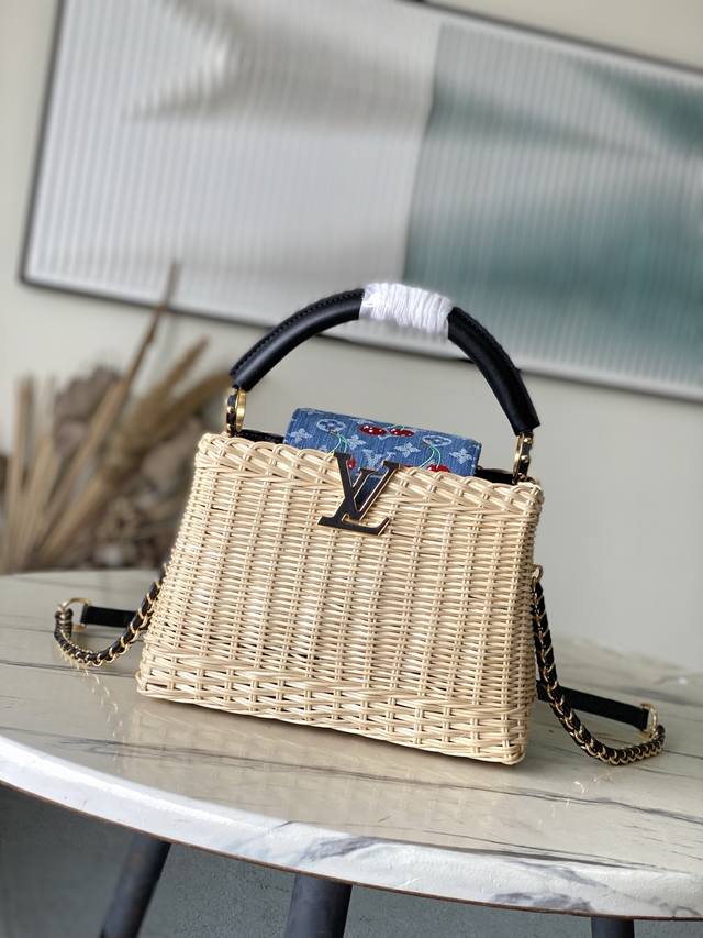 Premium Original Leather M14295 Black Leather Small. This Capucines mini bag fe