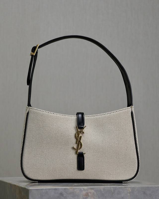 Black cowhide with cotton and linen Original leather Underarm Bag Le5A7 Bag Hig