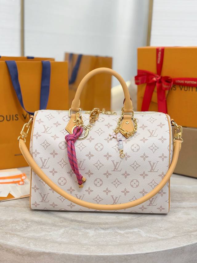 Premium original Speedy Soft 30 Lucky handbag M15108 White Flower This Speedy S