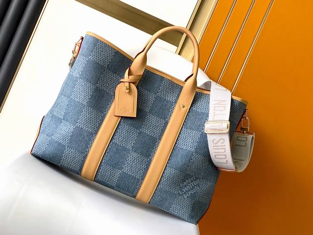 Price adjustment, top-quality original N40702 briefcase, denim plaid with leathe