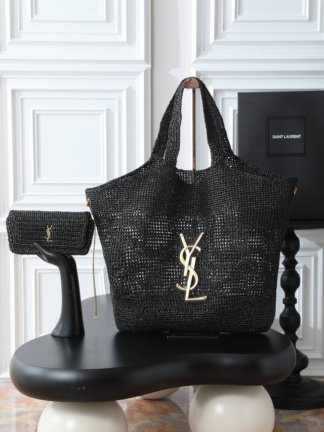 Original leather woven raffia gold Icare_woven shopping bag is full of artistic