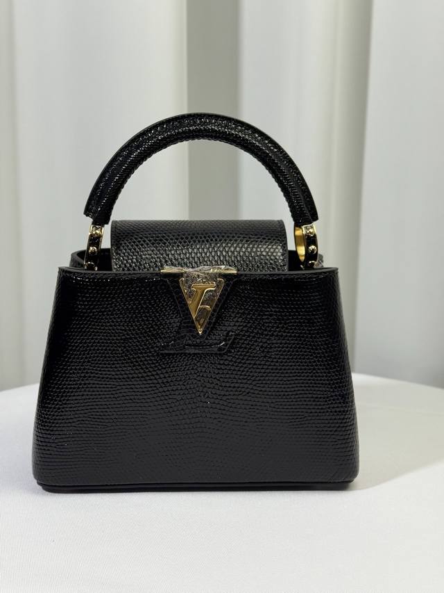 21cm imported lizard leather black top craftsmanship, waxed thread hand sewing!