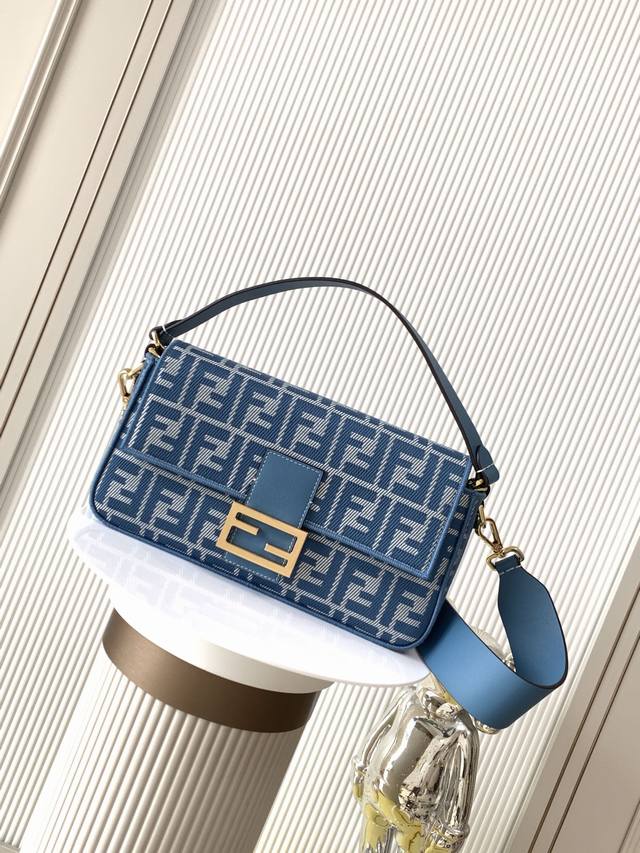 Medium Baguette handbag, made of jacquard fabric, decorated with the iconic Ff