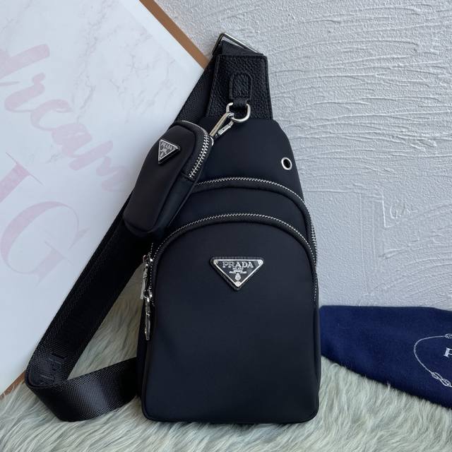 Prada's latest style, men's chest bag original quality made of imported nylon cl