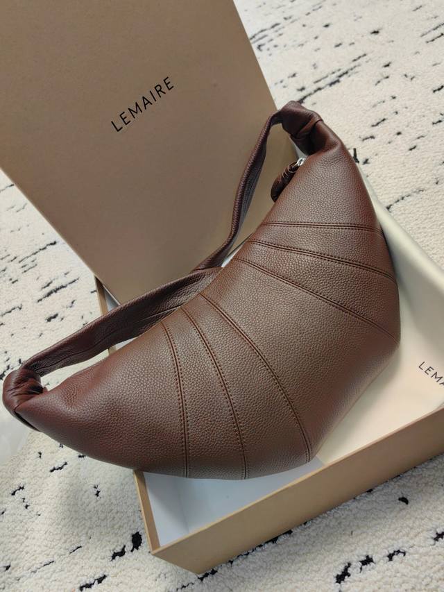 Lemaire Cowhide Croissant Bag in Lychee Walnut, Medium Size DDD. The Croissant b