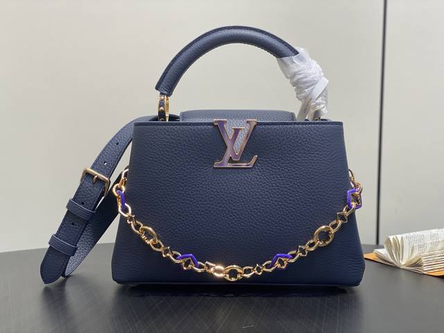 Top-grade original M14970 blue M14971 chain full leather Capucines BB handbag. T