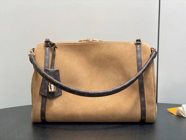 Premium original M26358 Speedy Pillow Bag in apricot nubuck leather, M26359 Expr