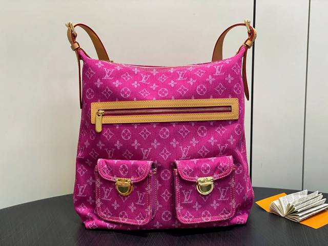 Top-quality original M95210 rose pink denim vintage large handbag. M95048 blue