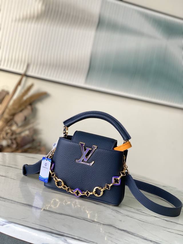 Premium Genuine Leather M14971 Mini. This Capucines mini handbag, from the Harm