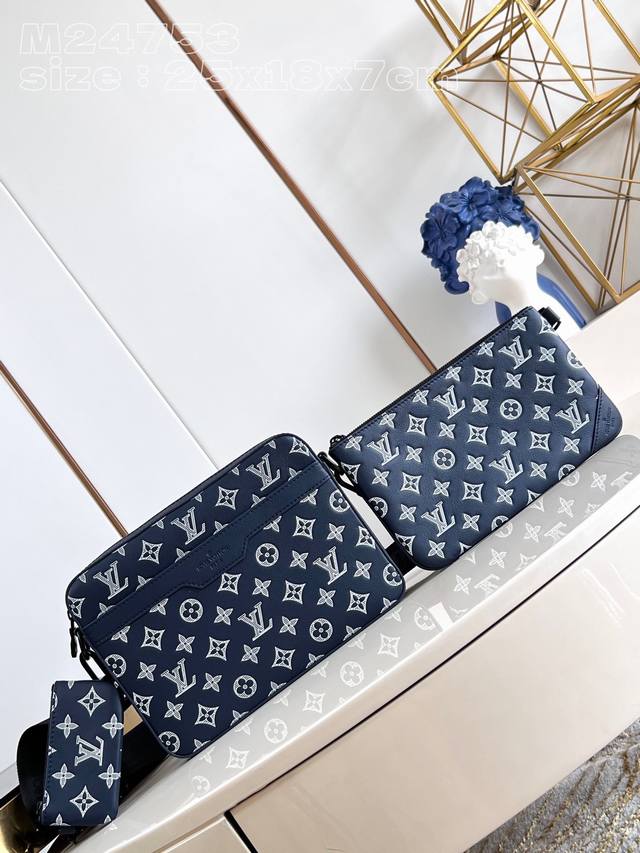 A photo of the original M24753 Trio Messenger Bag, crafted from Monogram Shadow