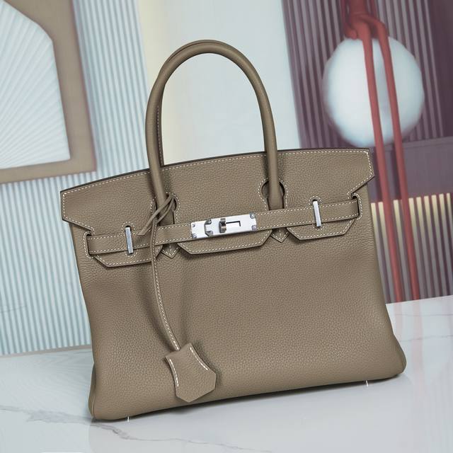 Birkin 30 Platinum 30 Togo leather elephant gray silver buckle Fully hand-sewn i