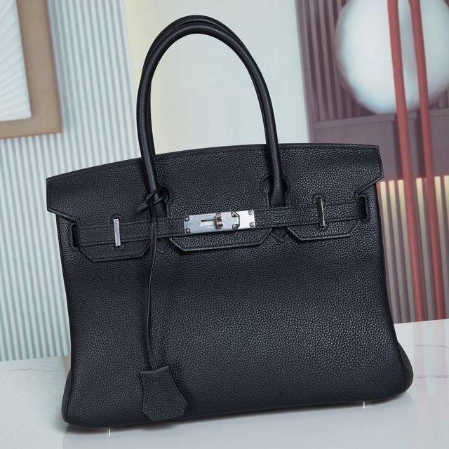 Birkin 30 Platinum 30 Togo leather black silver buckle Fully hand-sewn imported