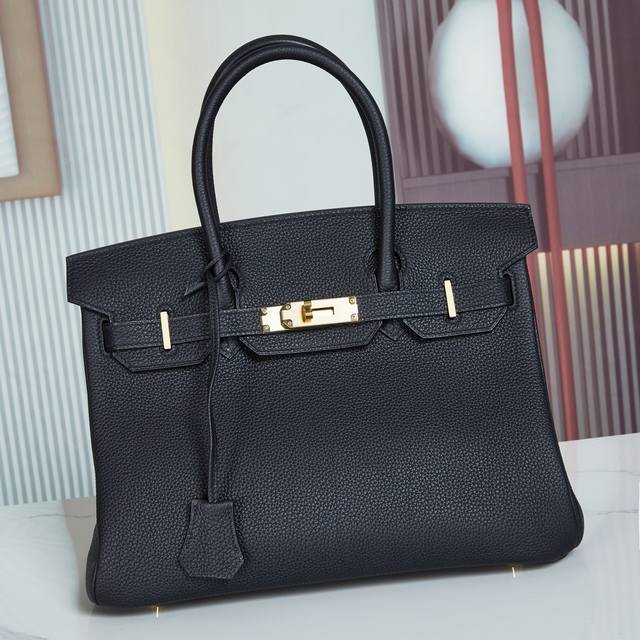 Birkin 30 Platinum 30 Togo leather black gold buckle Fully hand-sewn imported wa
